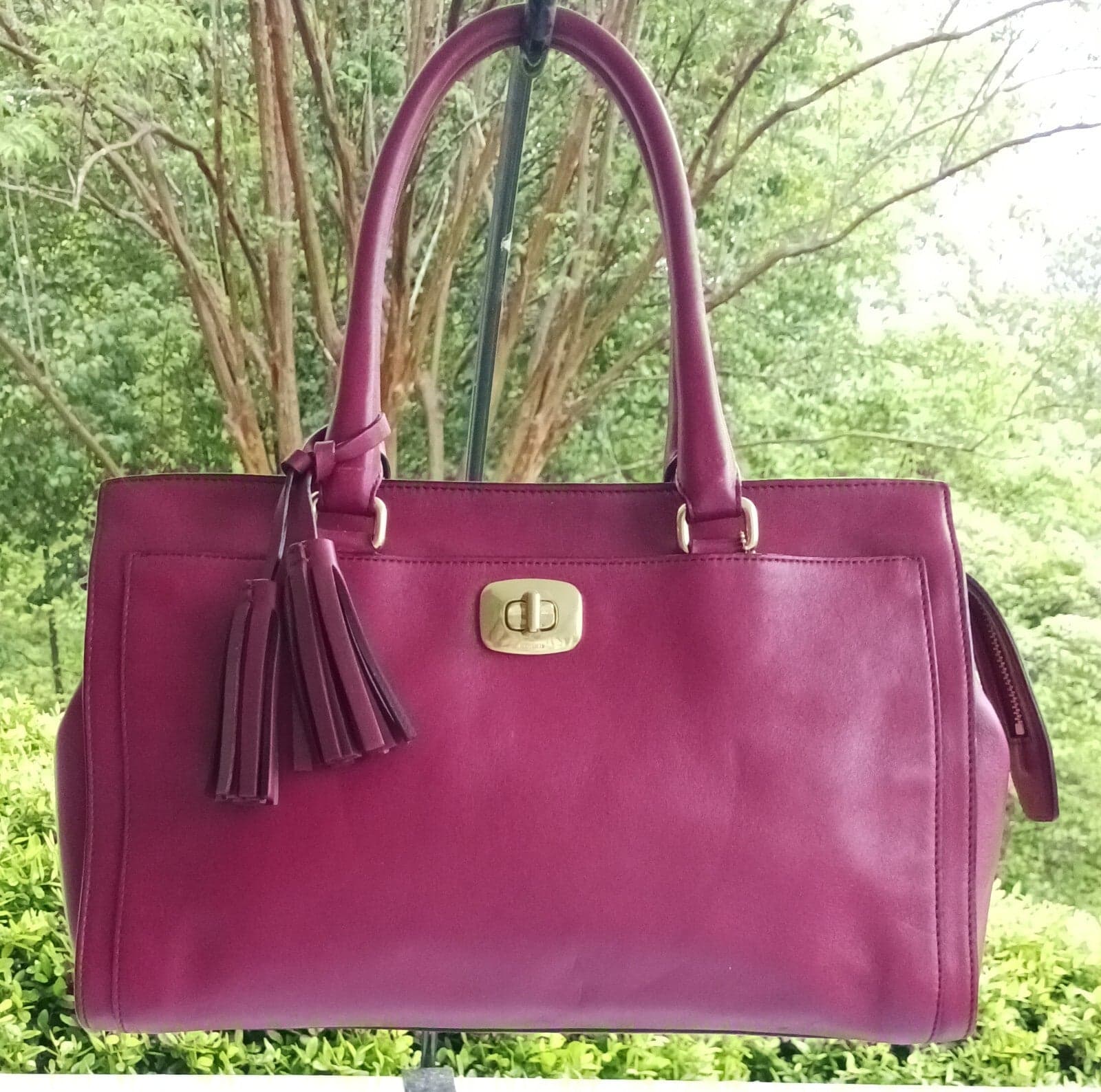 Coach MEDIUM 25359 Legacy Haley Raspberry Leather Satchel With Tassel