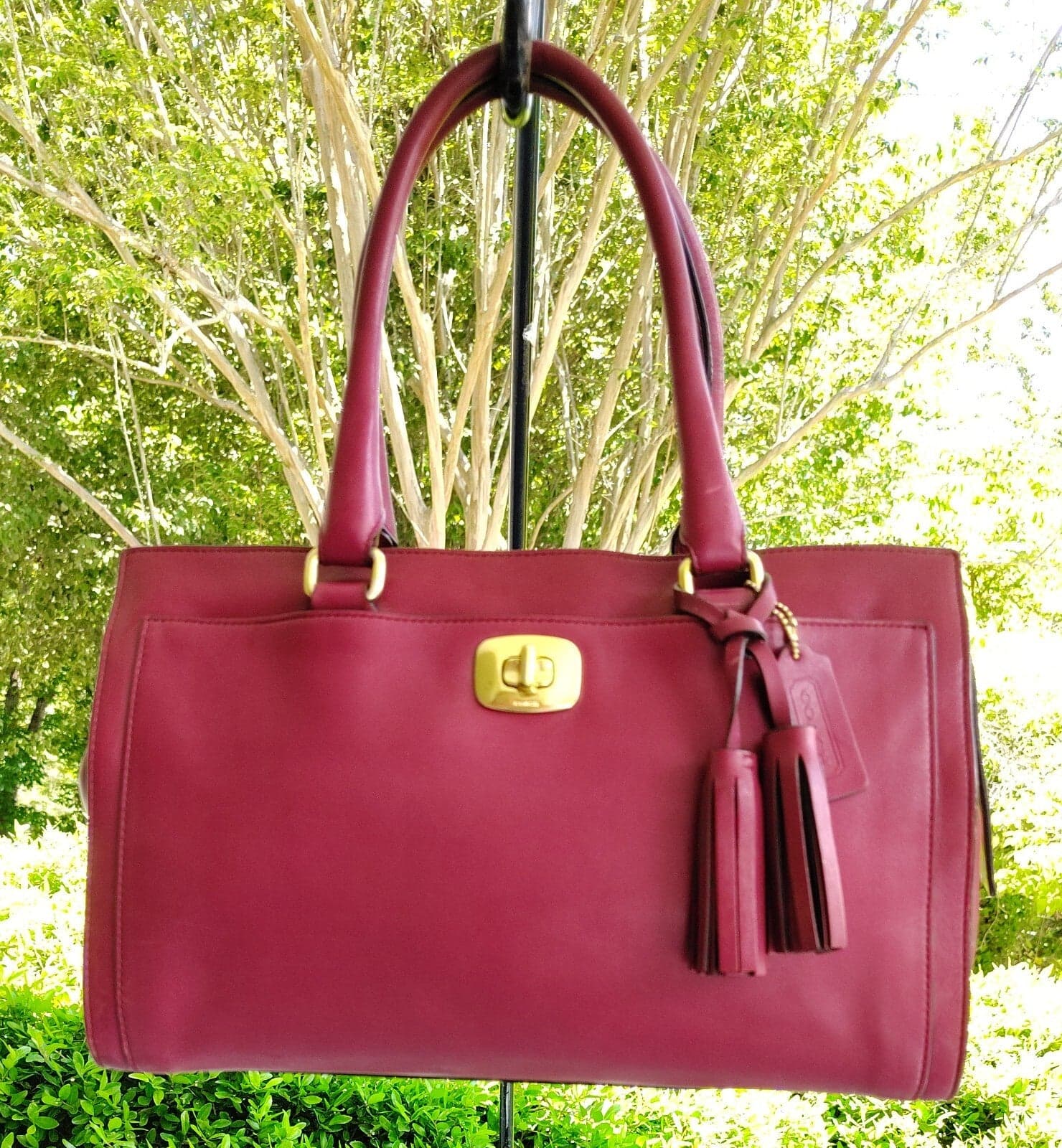 Coach MEDIUM 25359 Legacy Haley Raspberry Leather Satchel With Tassel