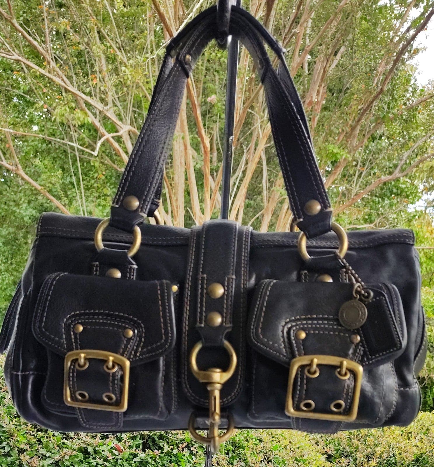 Coach MEDIUM 10330 65th Anniversary Mandy Vintage Black Leather Shoulder Bag