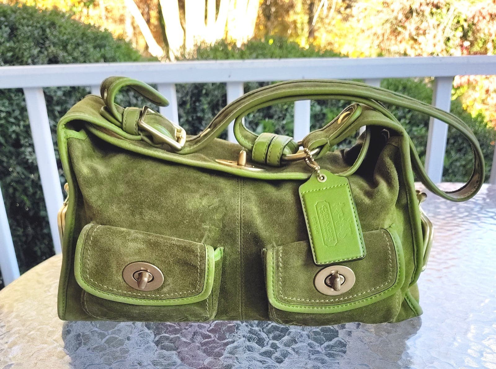 COACH 12797 Vintage Green Archive Limited Edition Bleecker Suede Haversack Hobo