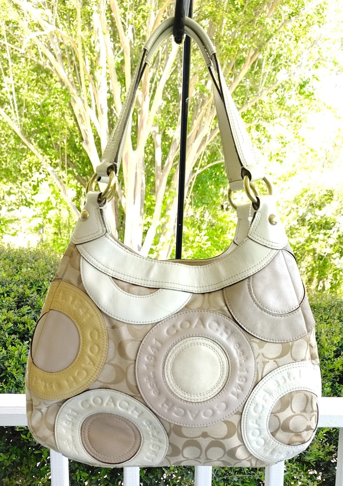 Coach MEDIUM F18824 Legacy Beige & White Patchwork Leather & Canvas Shoulder Bag